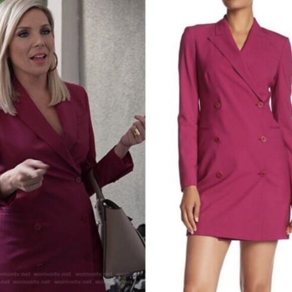 Theory Electric Pink Traceable Wool‎ Blend Long Sleeve Blazer Coat Dress Size 8 - Picture 1 of 10